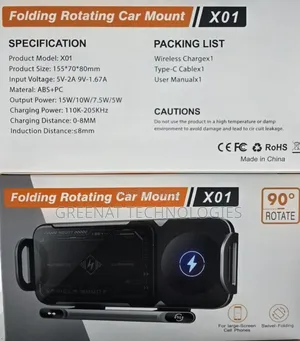 Folding Rotating Car Mount 90° Rotate Swivel-Folding Wireless Charger