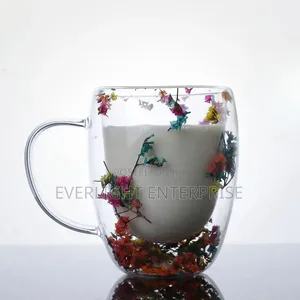 * Insulated Double Wall Glass Cup Dried Flower Coffee Cup