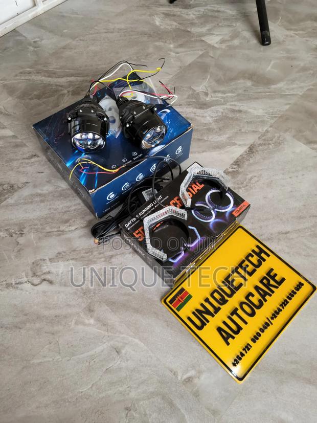Car 2.5" Bi LED 2 Laser Projector Headlights With 5D Glory Rings