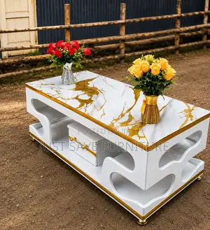 Royalcrest White Gold Marble Coffee Table With Storage