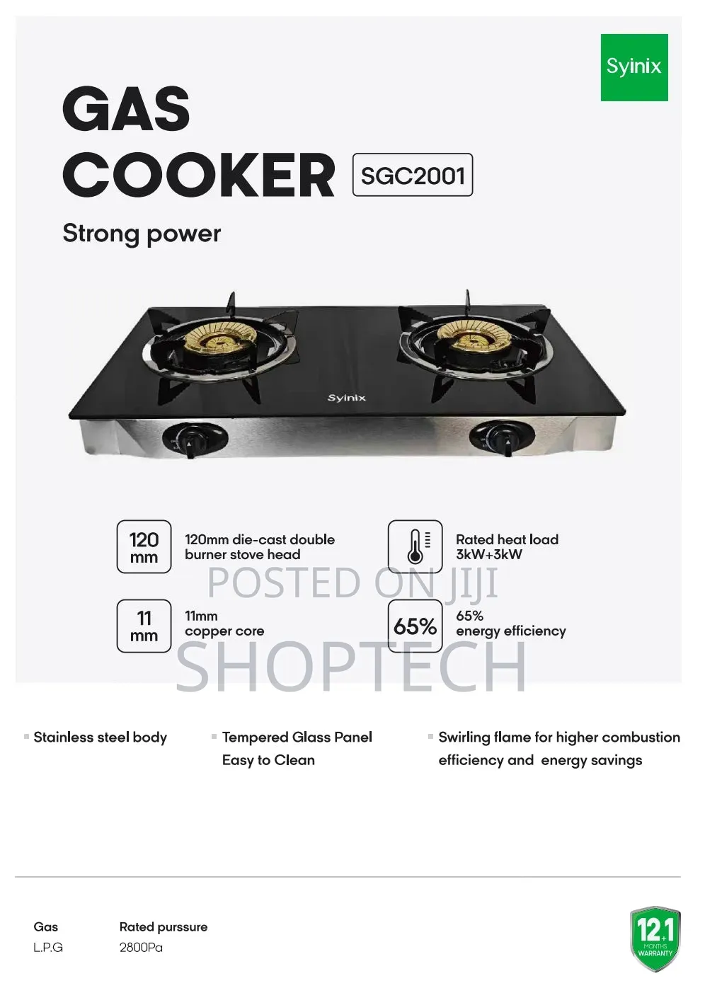 Syinix Double Burner Glass Top