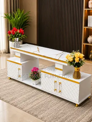 Aurelia White & Gold Marble TV Stand With Storage