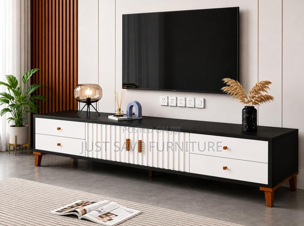 Milano Black & White Fluted TV Stand With Drawers