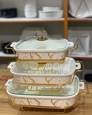 3pcs Black Gold Ceramic Chaffing Dish