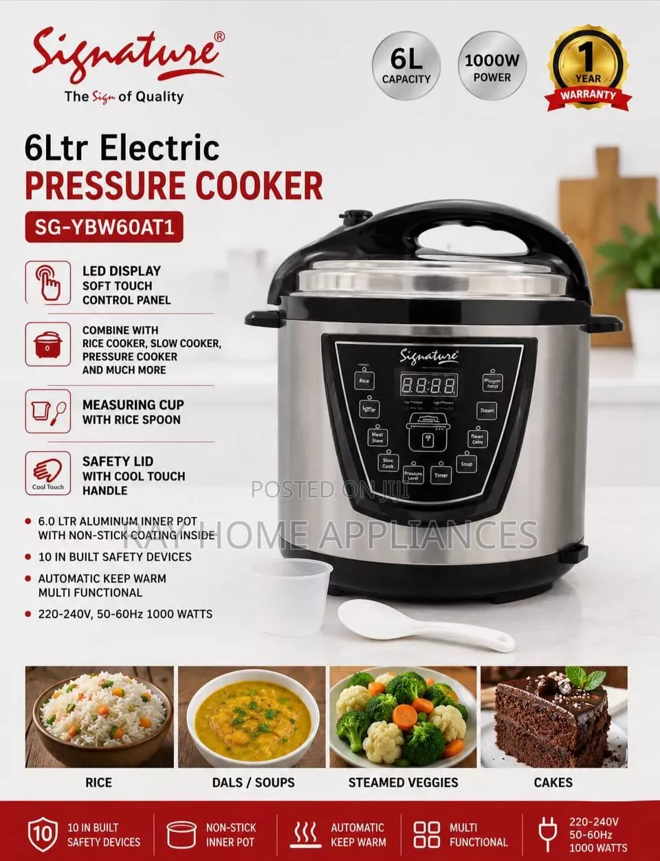 1000W 6 Litres Electric Pressure Cooker