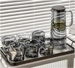 Modern Glass Water Jug & 6 Cups Set