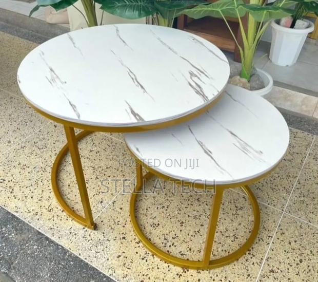 WHITE Nesting Coffee Table Marble Effect (MDF) - thumbnail 2