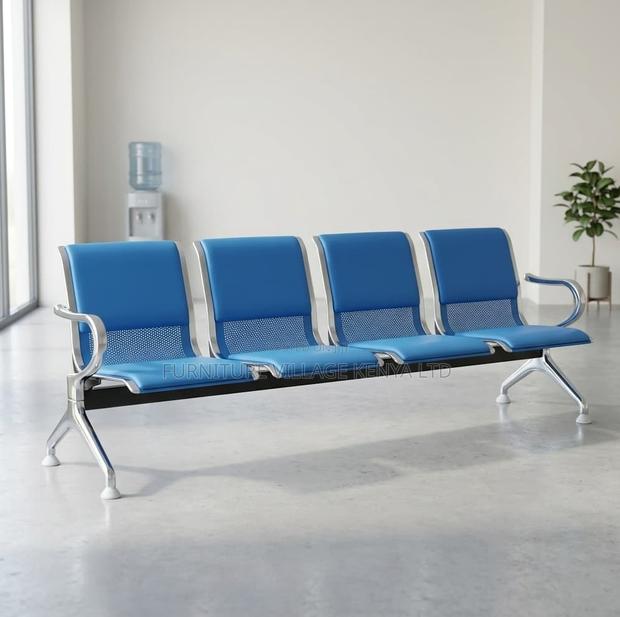 Bench; 3 Seater Blue Padded Lightweight Waiting Bench