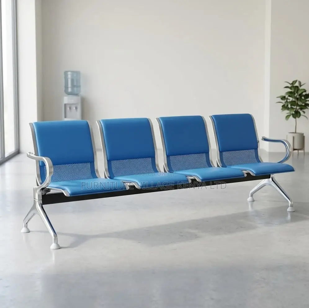 Bench; 3 Seater Blue Padded Lightweight Waiting Bench