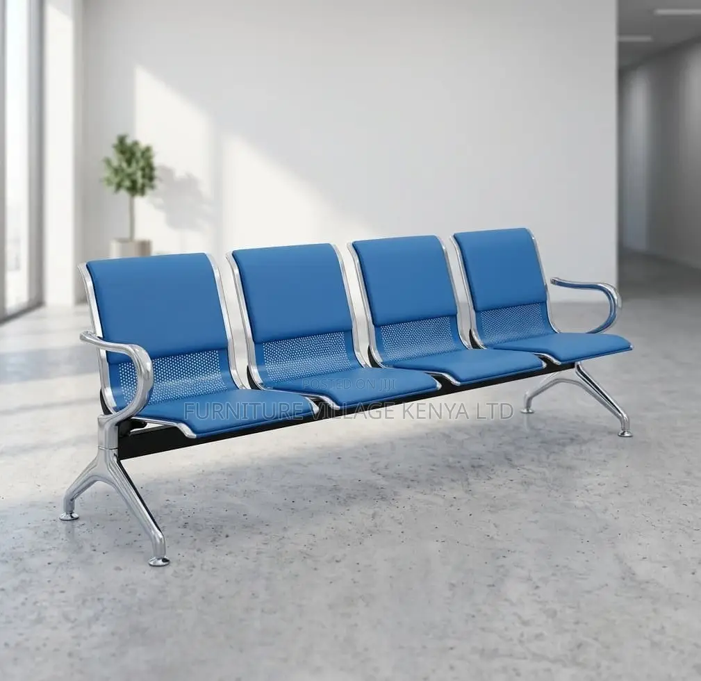 Bench; 3 Seater Blue Padded Lightweight Waiting Bench