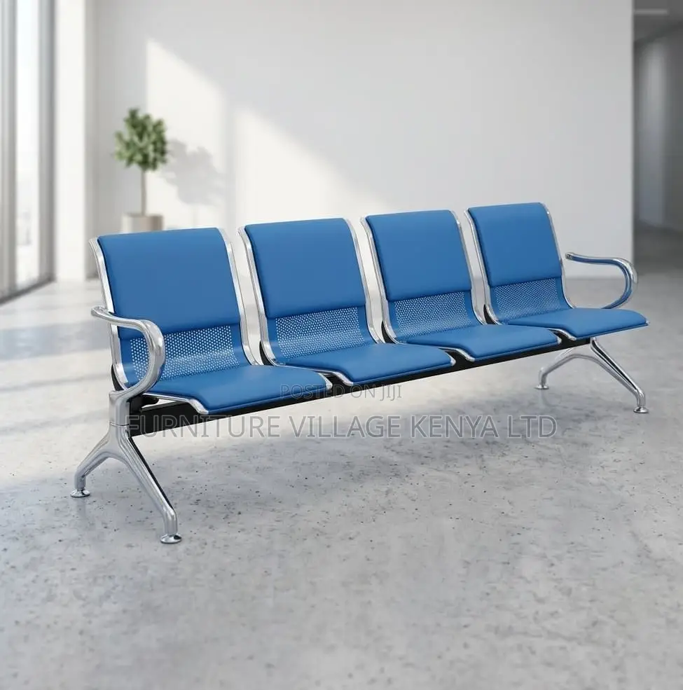 Bench; 3 Seater Blue Padded Lightweight Waiting Bench
