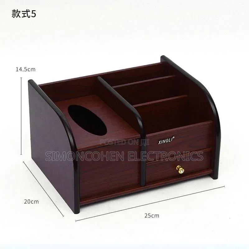 Multifunctional Wooden Desk Organizer With Inbuilt Tissue Box