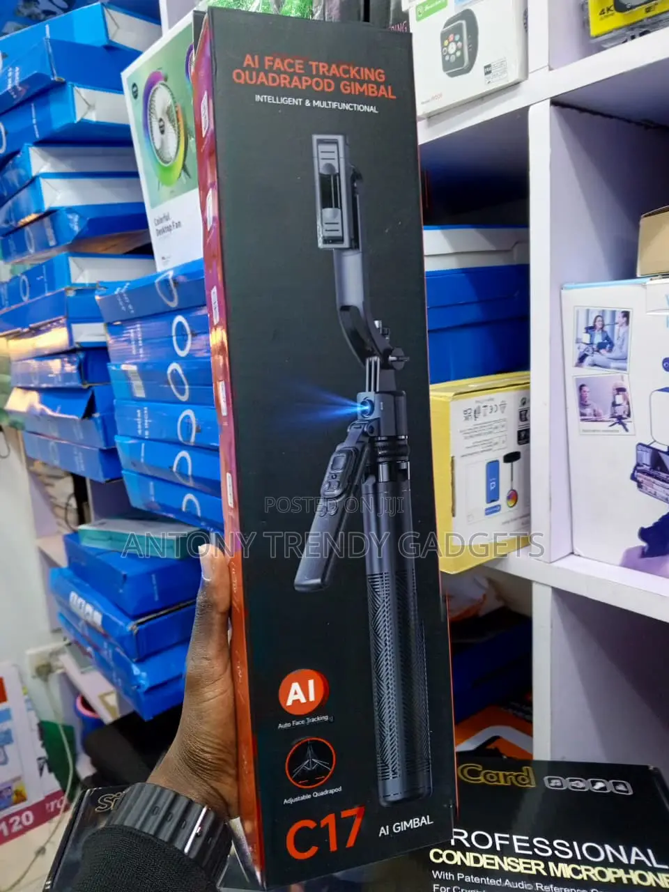 C17 AI Auto Face Tracking Phone Gimbal With Extendable Tripod & Remote