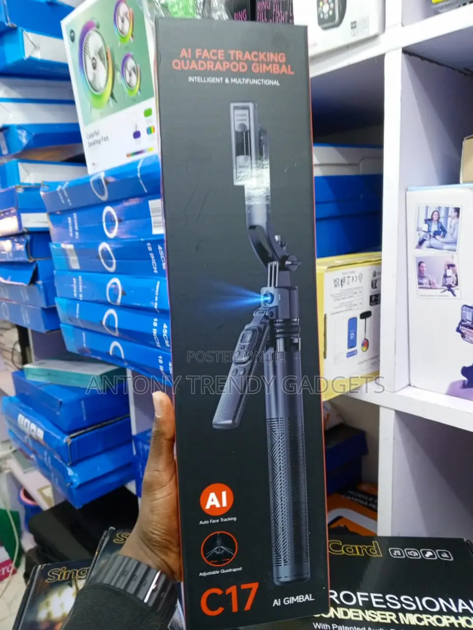 C17 AI Auto Face Tracking Phone Gimbal With Extendable Tripod & Remote