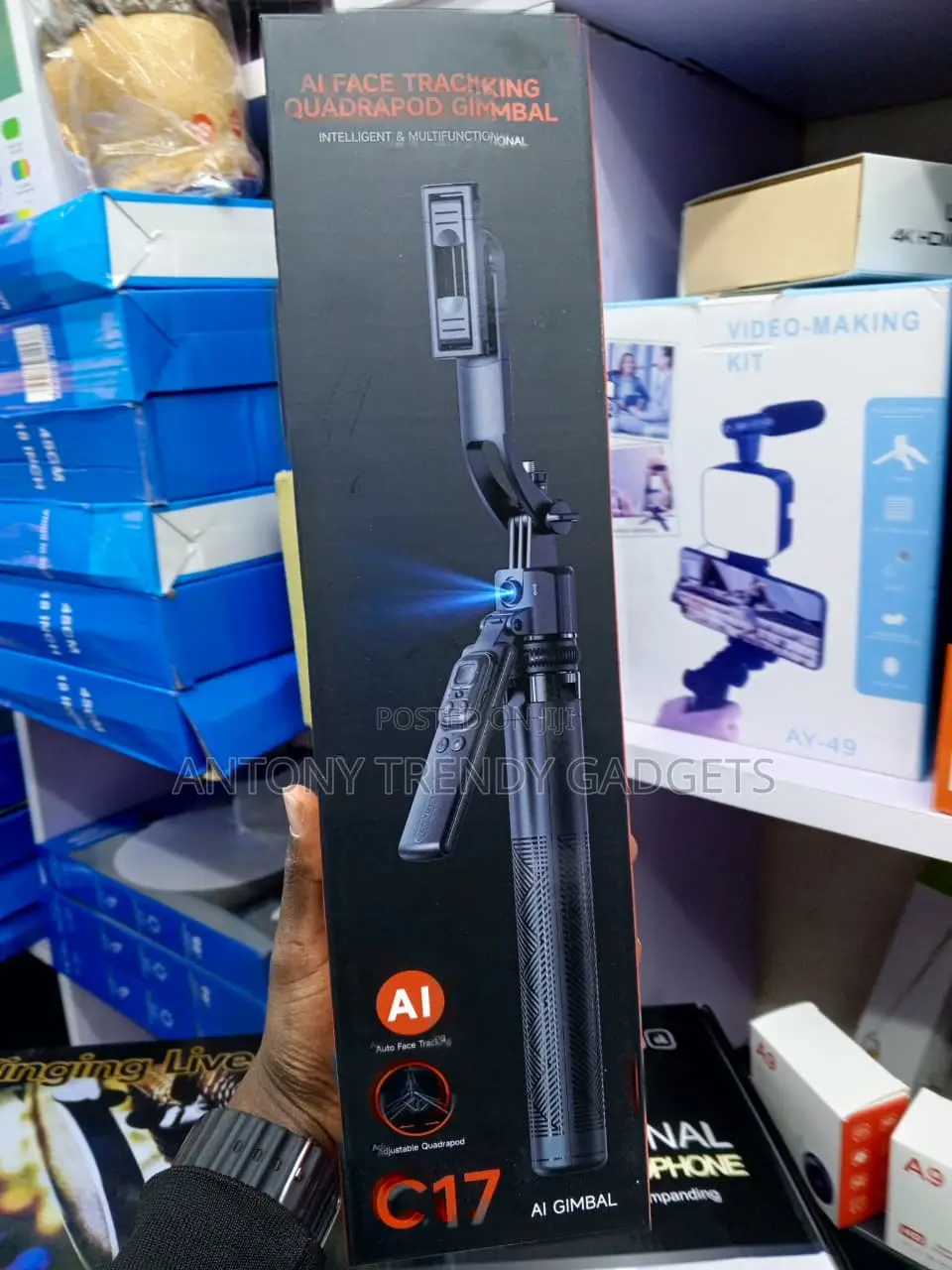 C17 AI Auto Face Tracking Phone Gimbal With Extendable Tripod & Remote