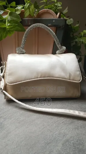 Elegant Champagne Satin Evening Bag With Rhinestone Top Handle