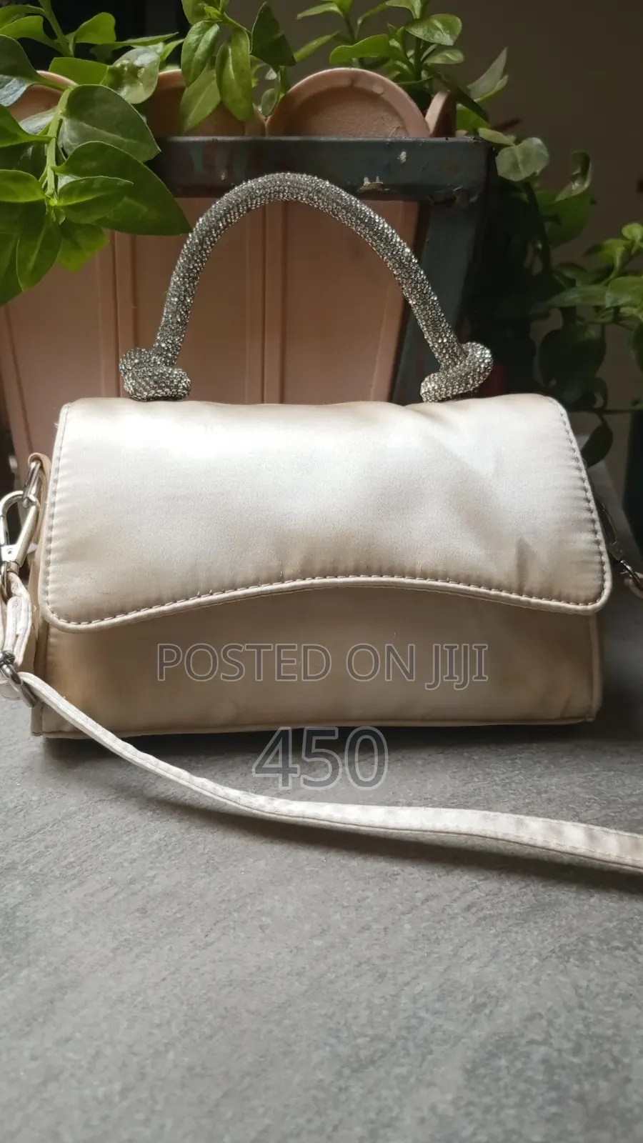 Elegant Champagne Satin Evening Bag With Rhinestone Top Handle