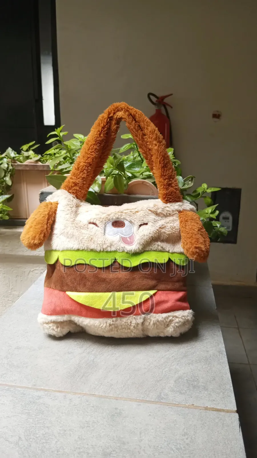 Cute Plush Dog Burger Handbag / Novelty Fluffy Tote