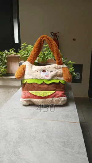 Cute Plush Dog Burger Handbag / Novelty Fluffy Tote