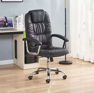 Office Chair; Swivel Black Leather Office Work Seat