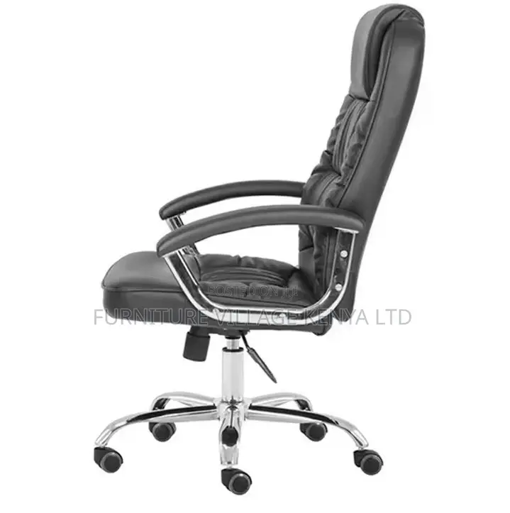 Office Chair; Swivel Black Leather Office Work Seat