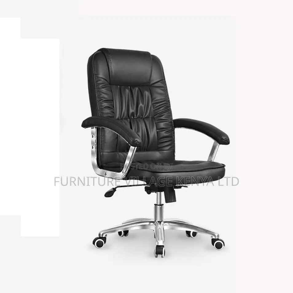 Office Chair; Swivel Black Leather Office Work Seat