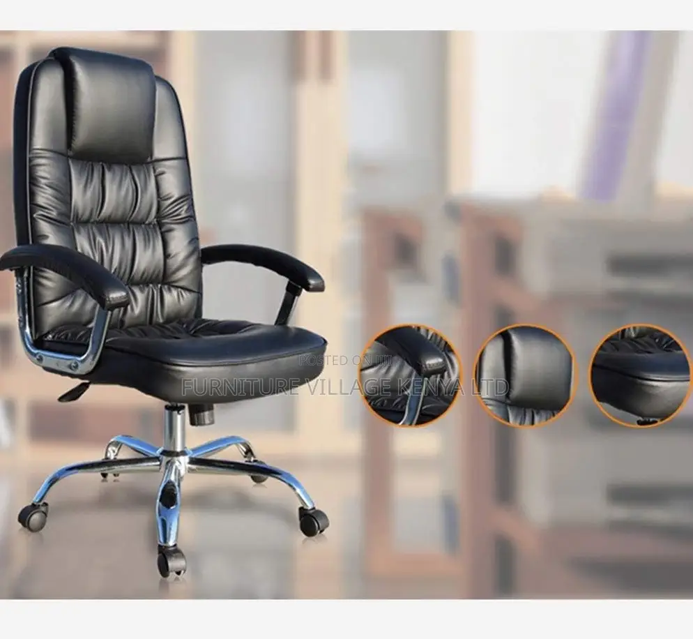 Office Chair; Swivel Black Leather Office Work Seat