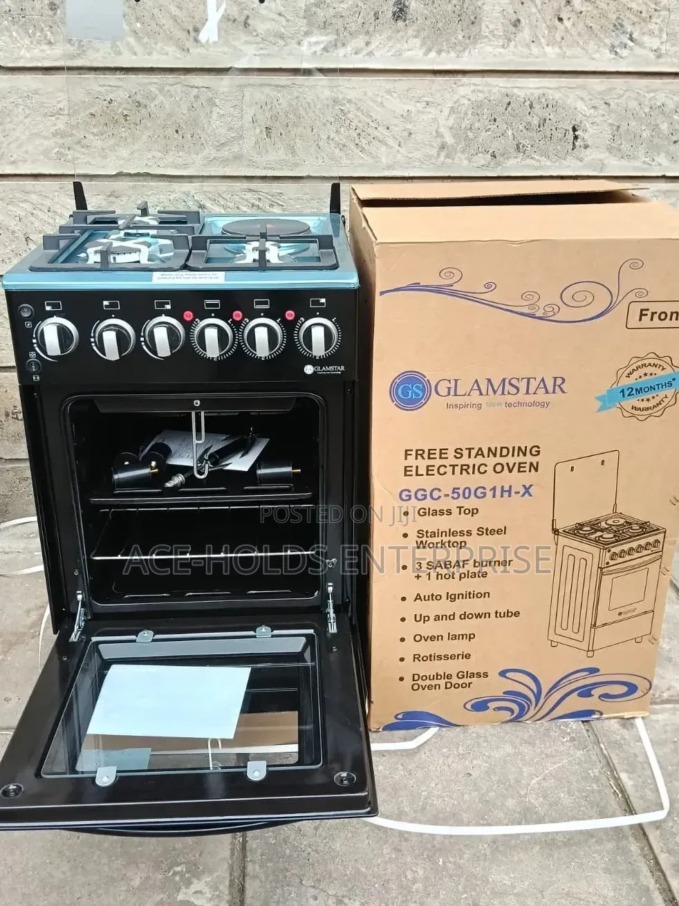 Glamstar (Black) 50×55 Standing Gas 3+1 Cooker - Electric Oven I