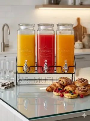 🥤🧃Gorgeous 1.6L Triple Glass Juice Dispenser Set  With Metallic Stand