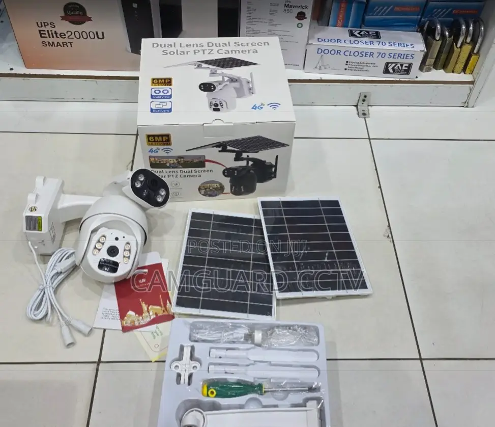4G LTE Dual Screen Solar Security Camera 6MP Dual Lens Outdoor PTZ Cam
