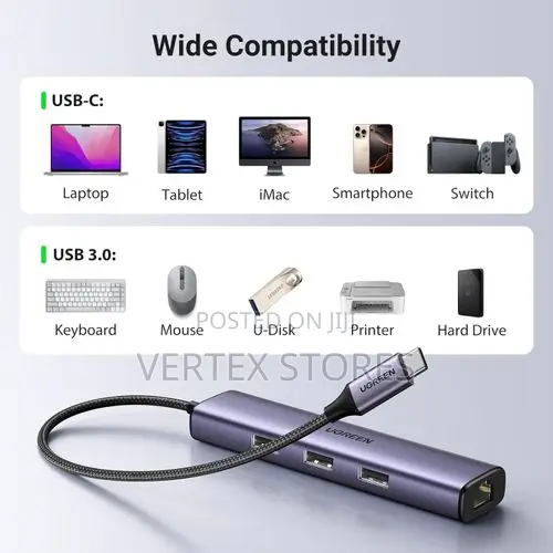 Ugreen Cm475 USB 3.0-to 3*USB Hub + Gigabit Converter