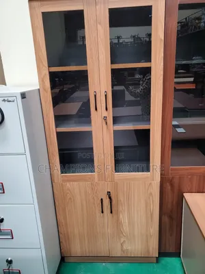 2-Door Light Oak Wooden Storage and Display Cabinet