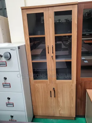 2-Door Light Oak Wooden Storage and Display Cabinet
