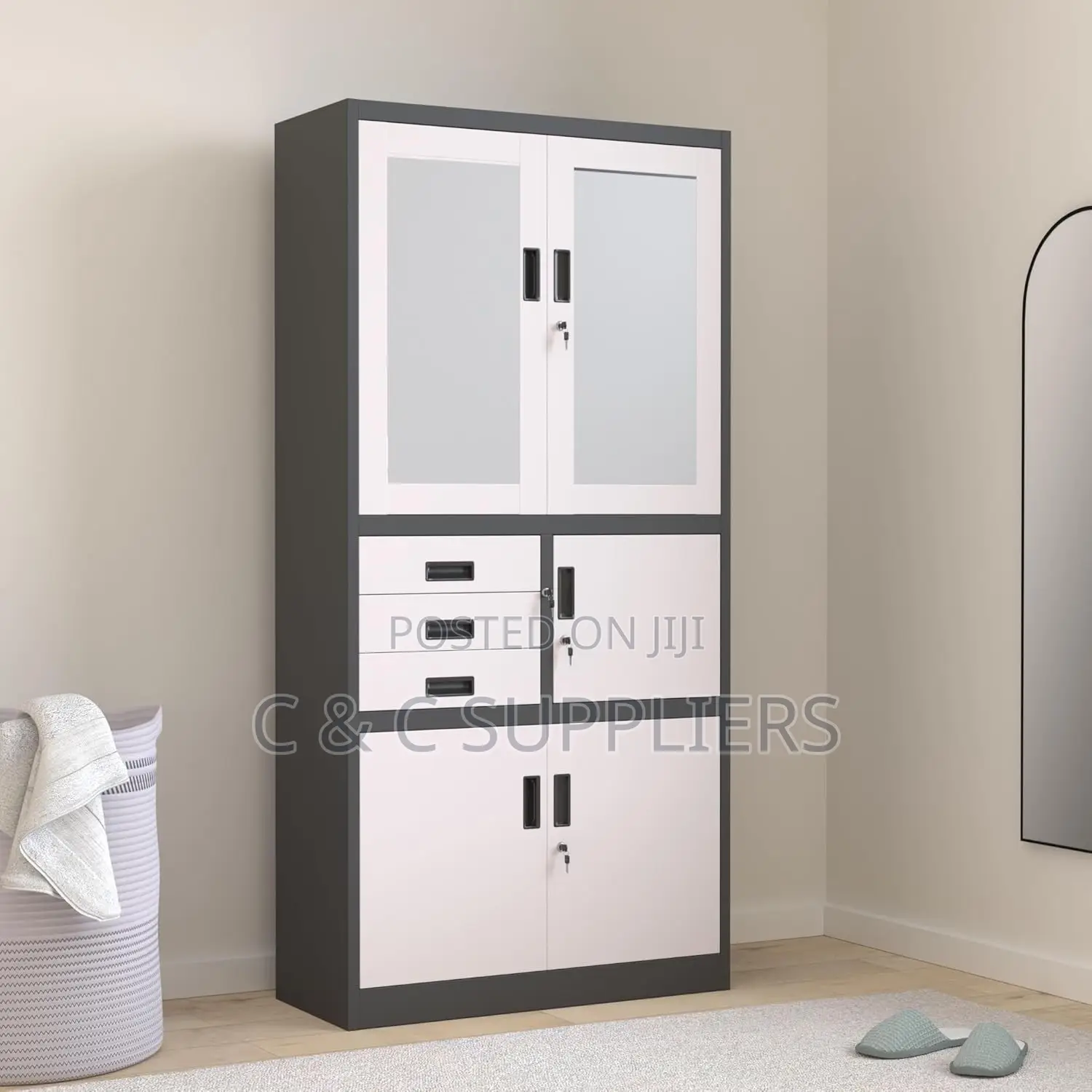 Modern Half Glass Safe Storage Cabinet.