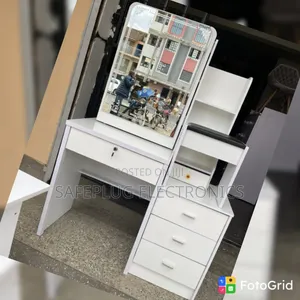 Modern White Vanity Dressing Table – Sliding Mirror & Storage