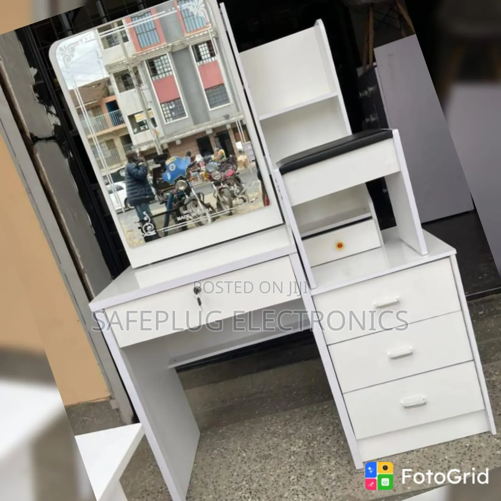 White Dressing Table With Sliding Mirror – Modern Vanity Table