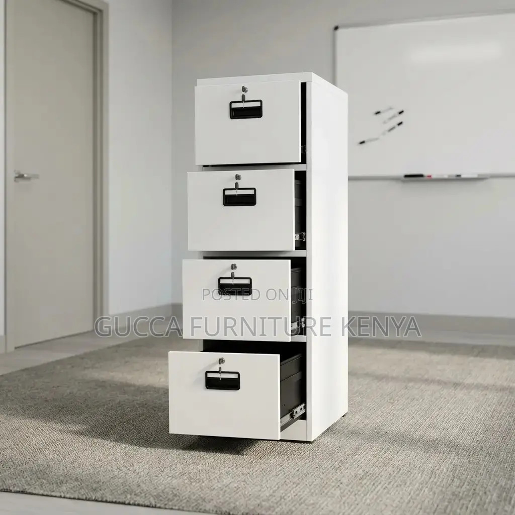 4-Drawers White Steel Gym Cabinet.