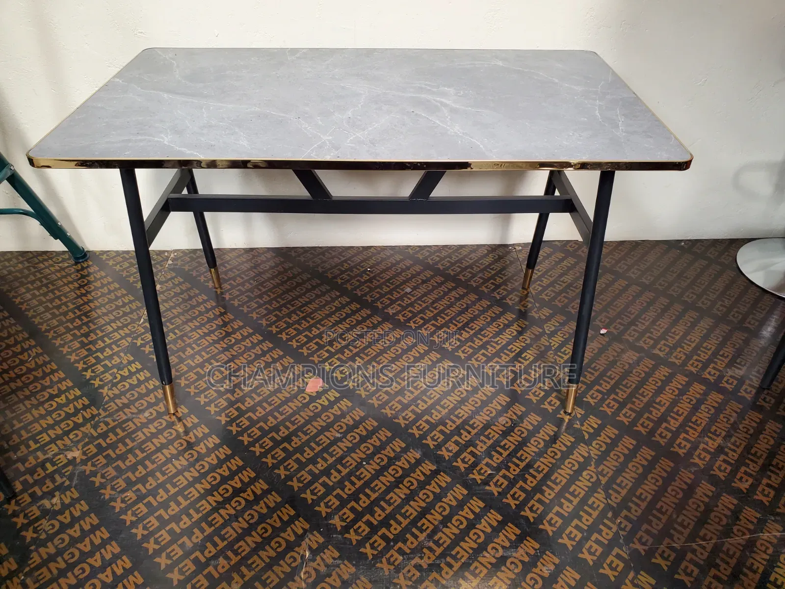 Grey Marbletop Dining and Accent Table With Gold Edges