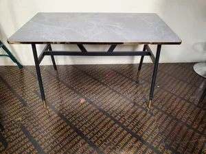 Grey Marbletop Dining and Accent Table With Gold Edges