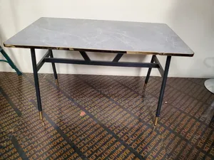 Grey Marbletop Dining and Accent Table With Gold Edges