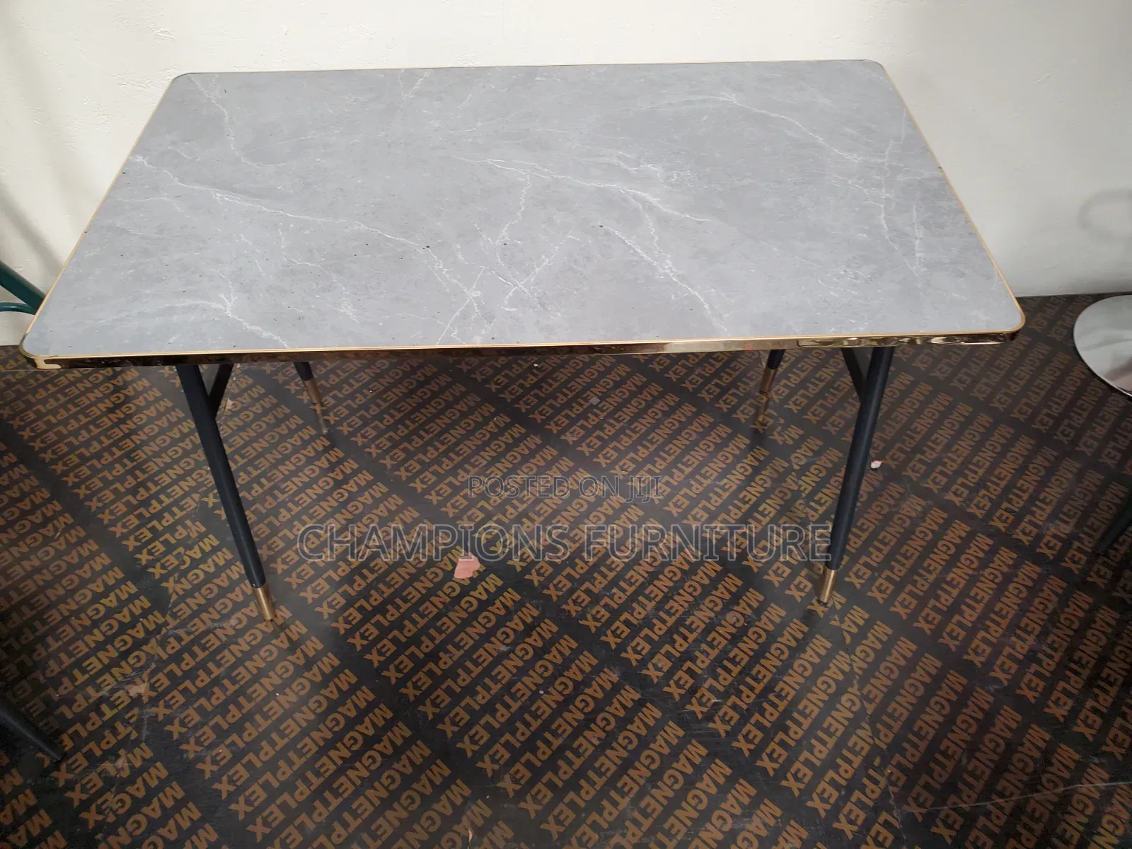 Grey Marbletop Dining and Accent Table With Gold Edges