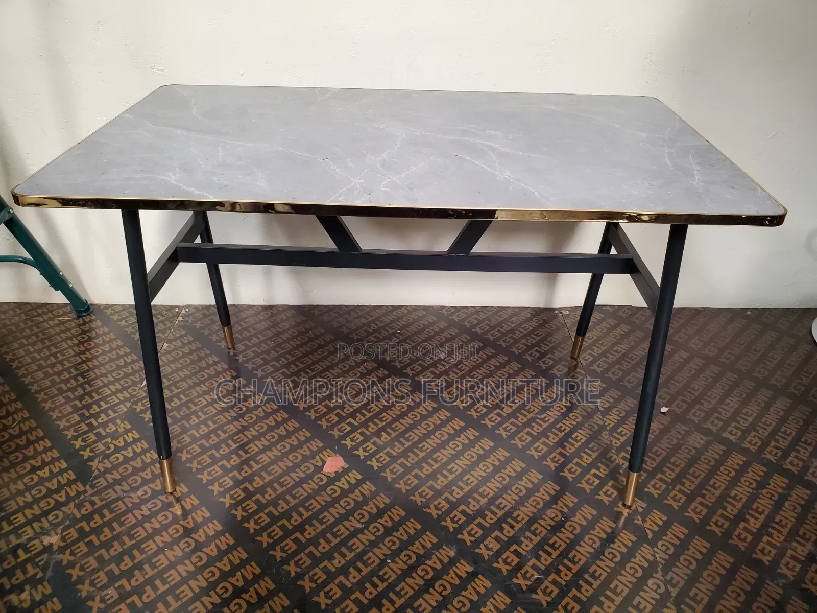 Grey Marbletop Dining and Accent Table With Gold Edges