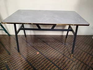 Grey Marbletop Dining and Accent Table With Gold Edges