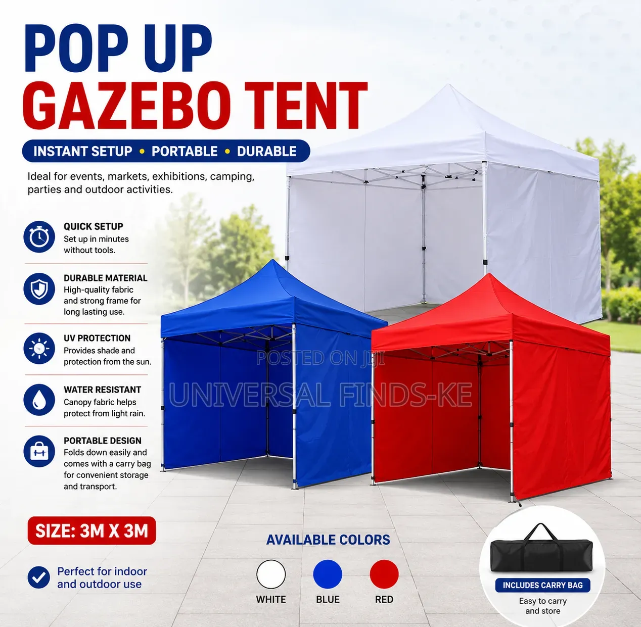 Foldable Gazebo Tent Outdoor Canopy With Side Walls for Events