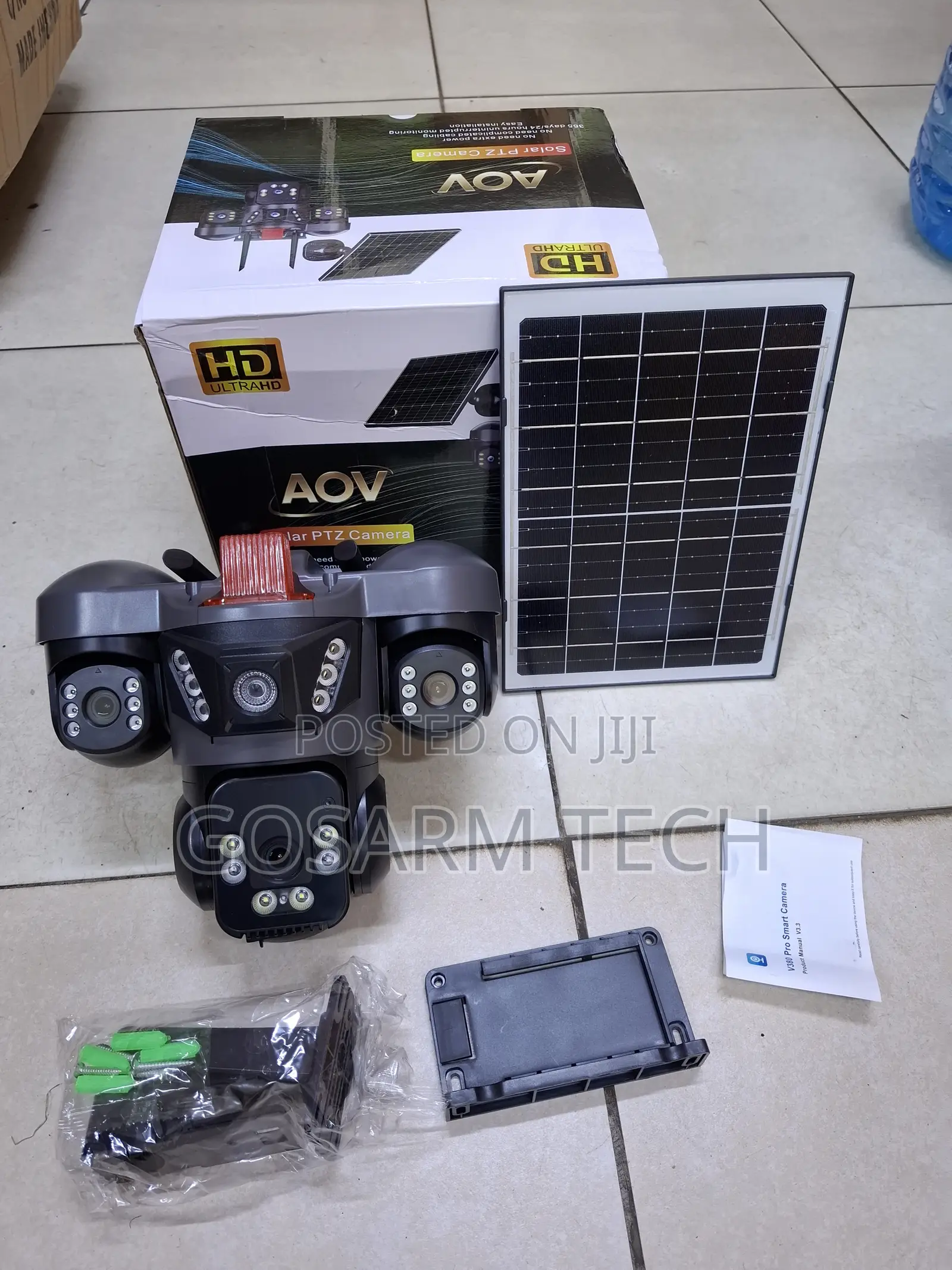 V380 Pro Solar Powered 4G Outdoor Security Camera Triple Lens Solar