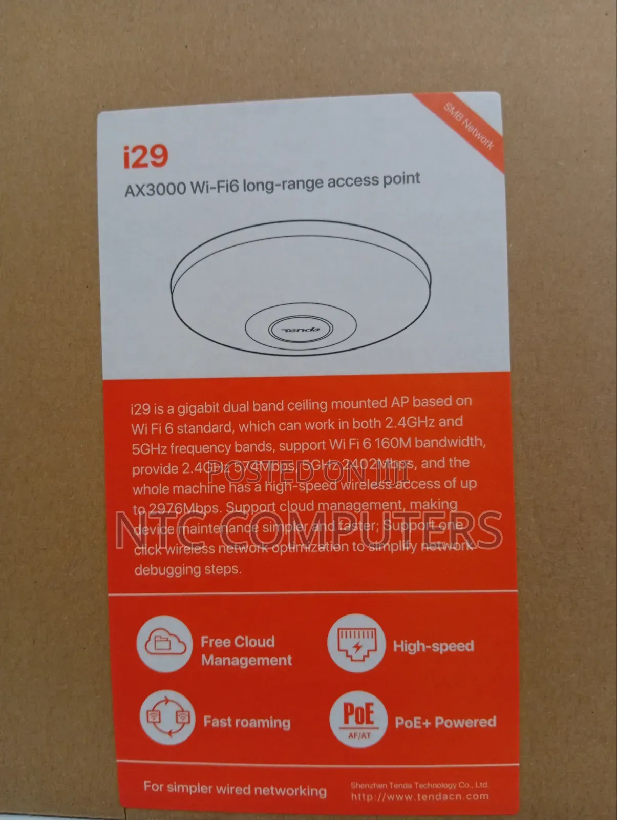 Tenda I29 Ceiling Mount AX3000 WiFi 6 Long Range Accesspoint