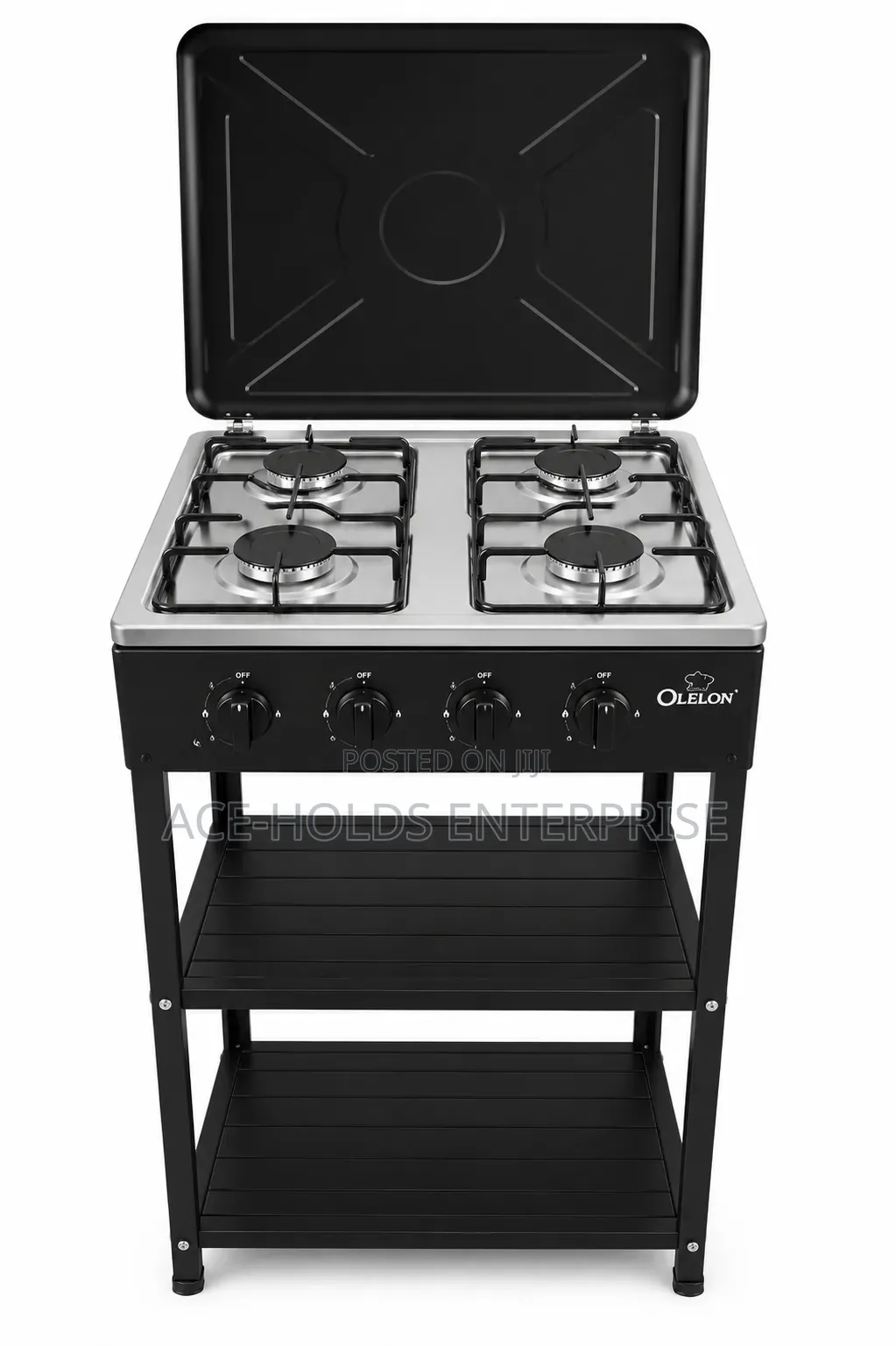 Olelon 4 Burner Full Gas Cooker With Shelves & Lock Lid