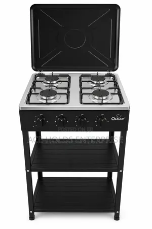 Olelon 4 Burner Full Gas Cooker With Shelves & Lock Lid