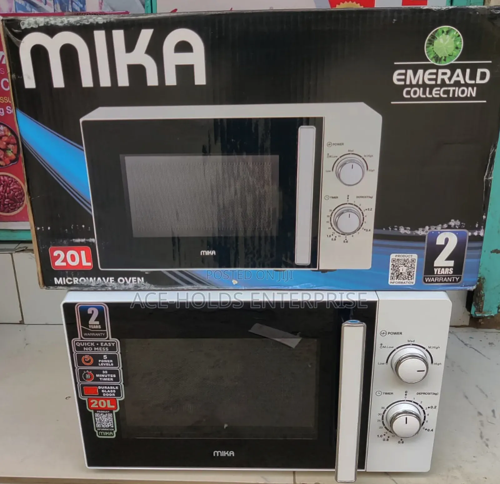 Mika Microwave Oven 20L Manual White/ Black - 5 Power Levels