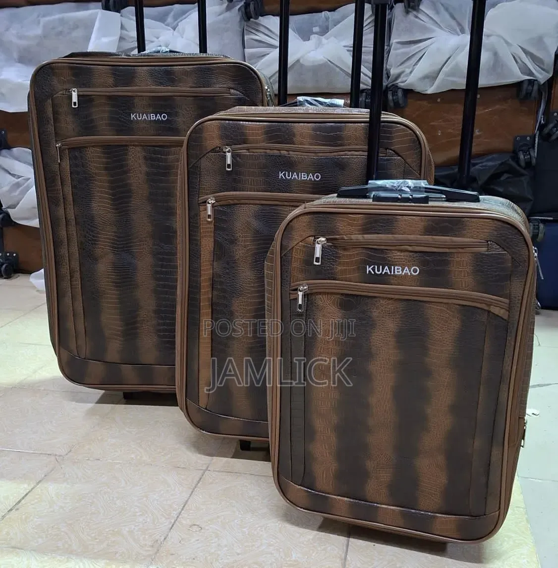 3pcs Lined Leather Suitcases - Sb